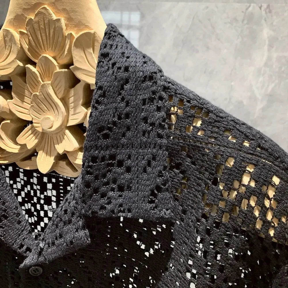 Short Sleeve Hollow Out Casual Shirt