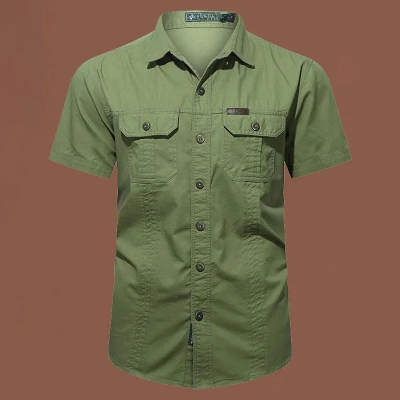 Double Pocket Khaki Short Sleeves Shirt