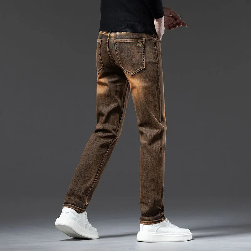 High-quality Denim Double-core Cotton Elastic Straight-fit Jeans