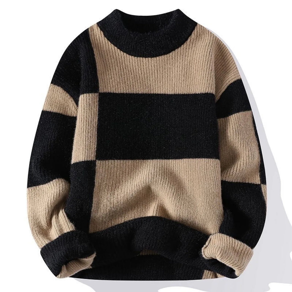Plaid Round-neck Knitted Sweater