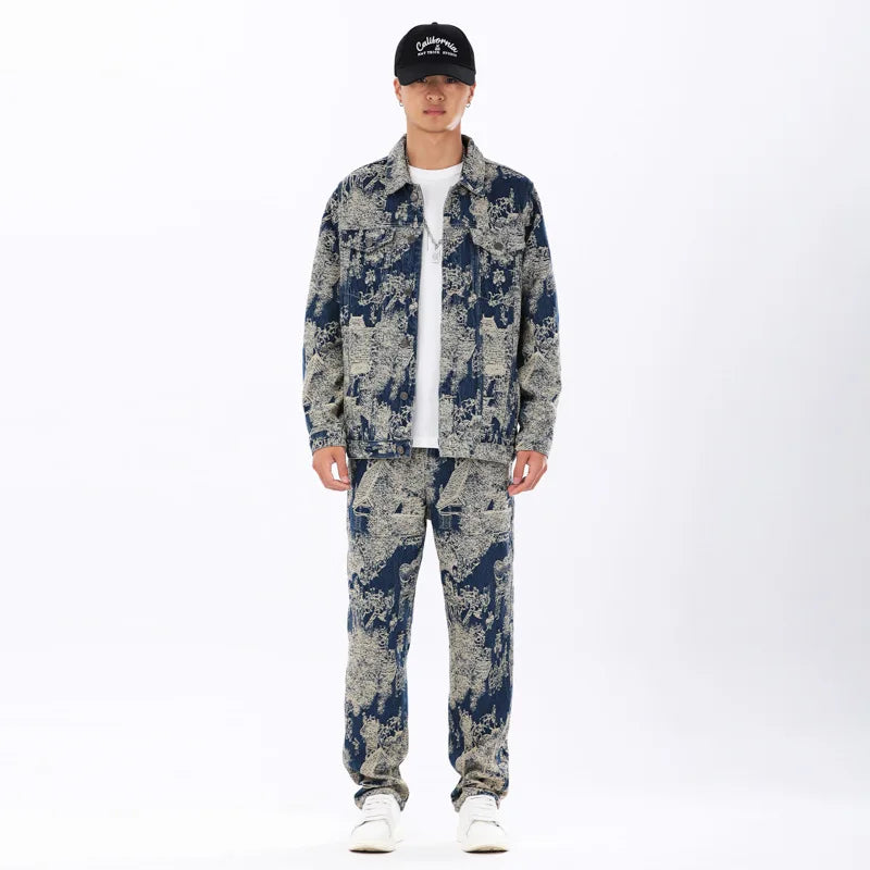 Styled Men's Denim Collar Jacket and Pant