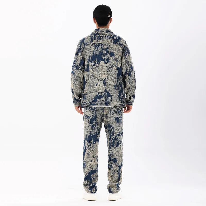 Styled Men's Denim Collar Jacket and Pant