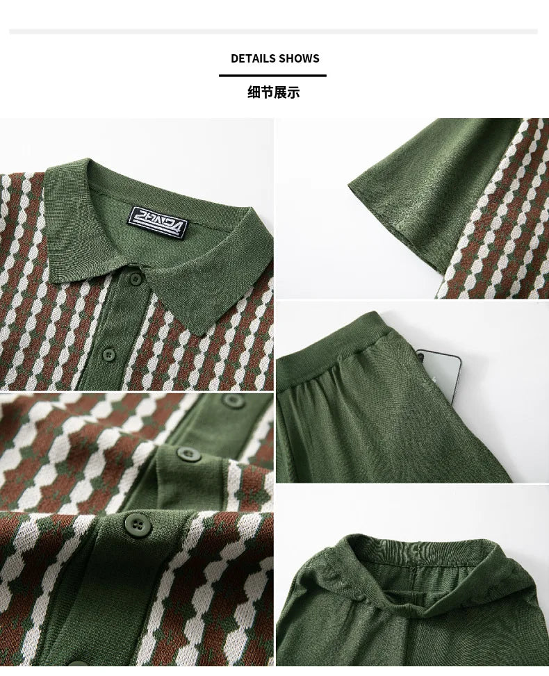 Knitted short-sleeved jacquard two-piece