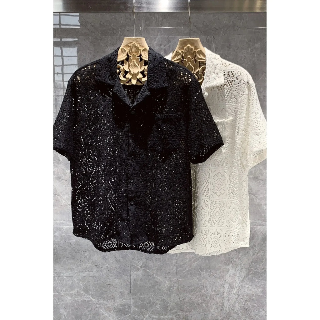 Short Sleeve Hollow Out Casual Shirt