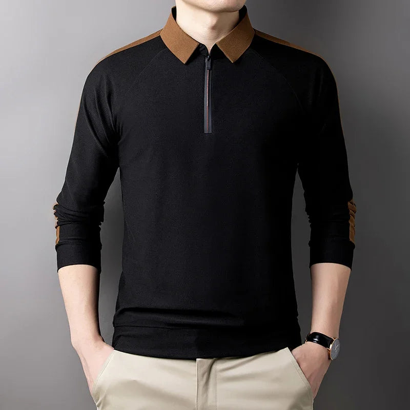 Zipped Closure Polo Long Sleeve T-shirt