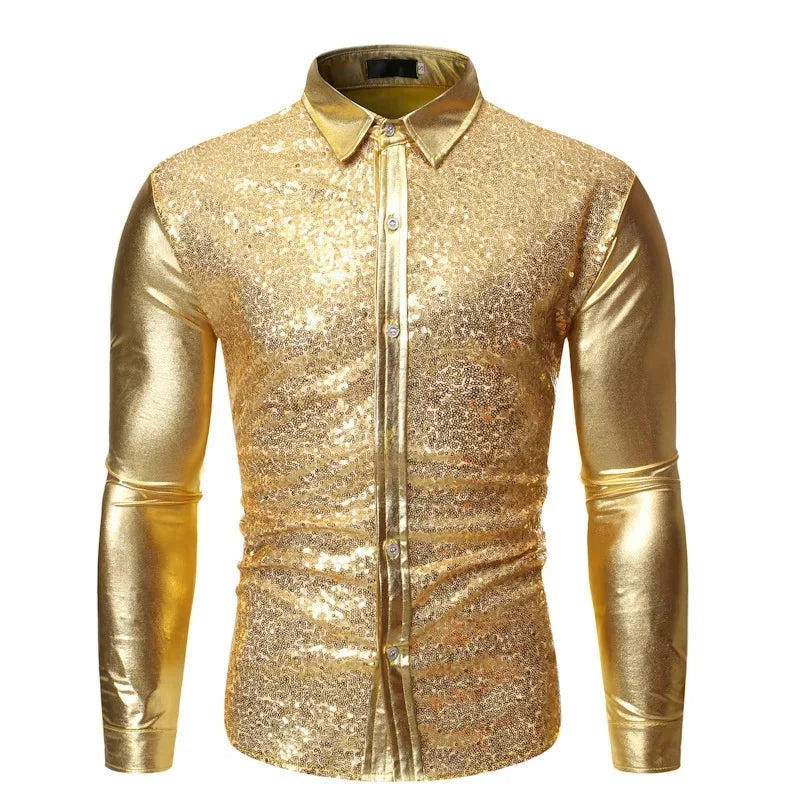 Glittering Golden Embossing Nightclub Shirt