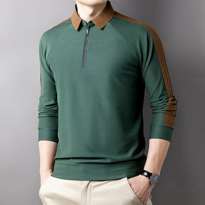 Zipped Closure Polo Long Sleeve T-shirt