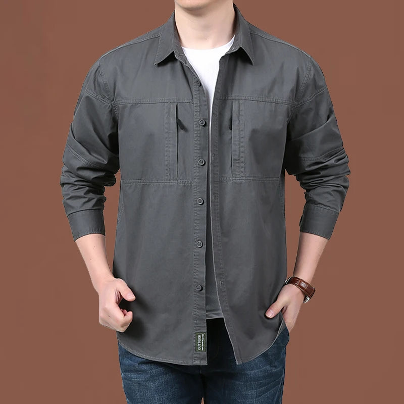 Long Sleeves Zipped Dual Pockets Shirt