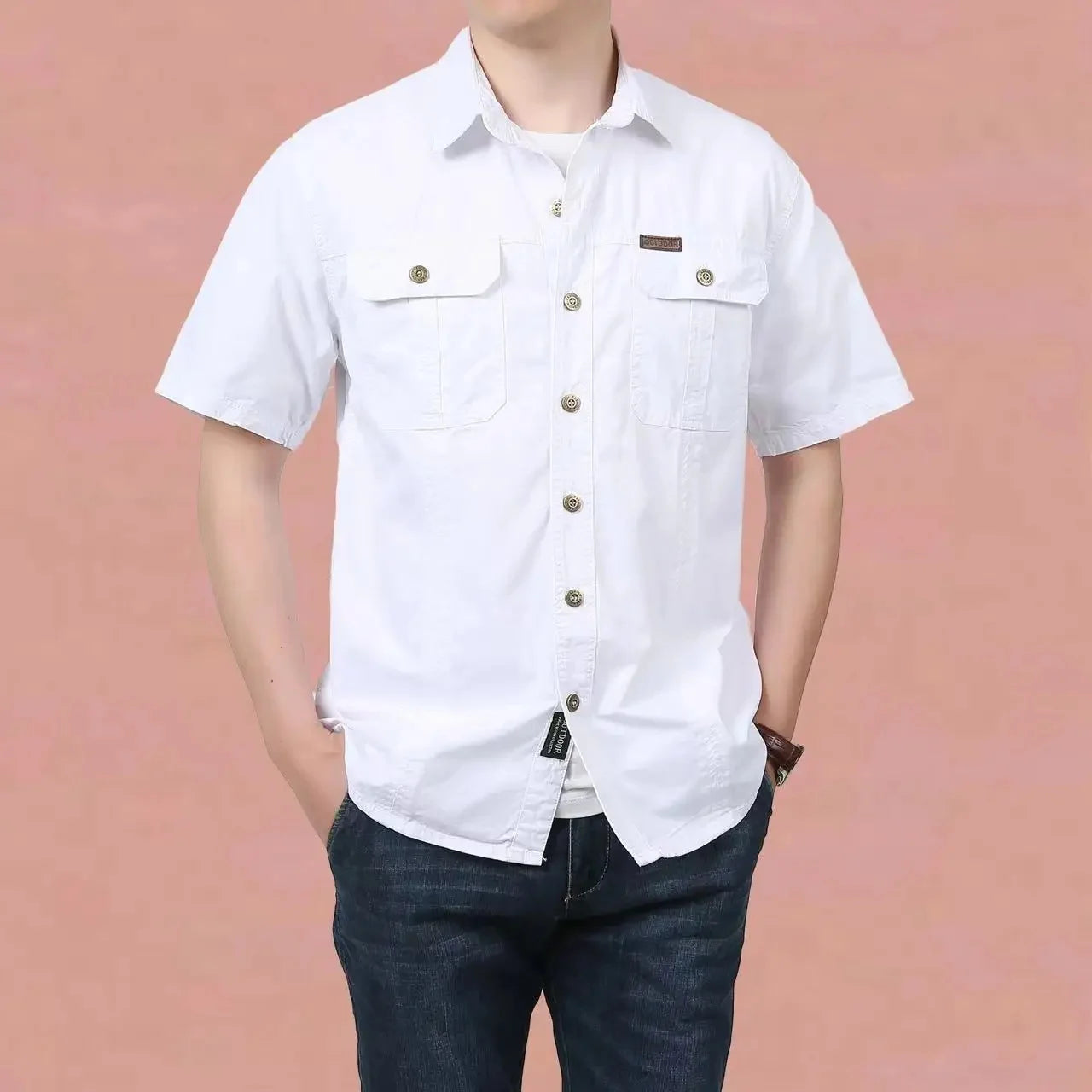 Double Pocket Khaki Short Sleeves Shirt