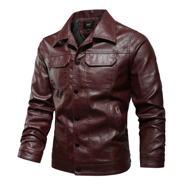 Men's Spring And Autumn Leather Jacket - Image 3