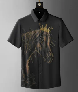 Luxury-Crown-Horse-Rhinestones-Shirts-Men-Summer-Short-Sleeve-Slim-Casual-Shirt-Vintage-Business-Social-Party