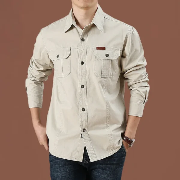 Single-breasted Long Sleeves Khaki Shirt - Image 3