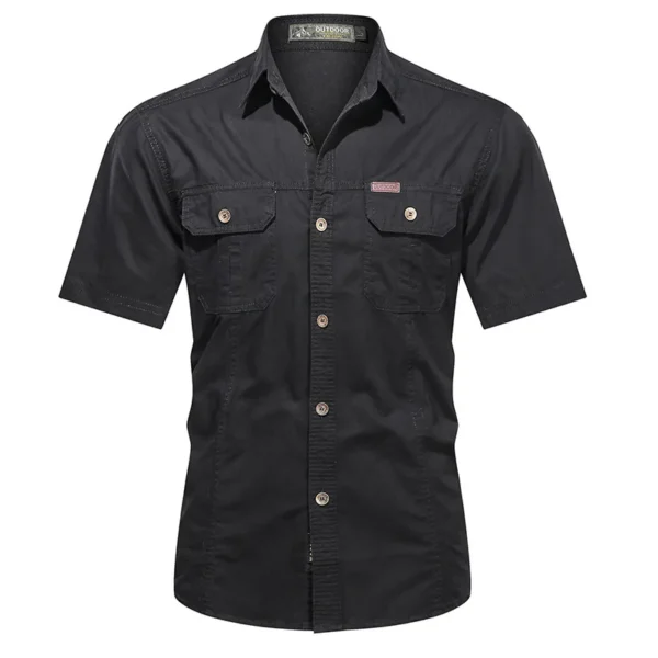 Single-breasted Short Sleeves Khaki Shirt - Image 5