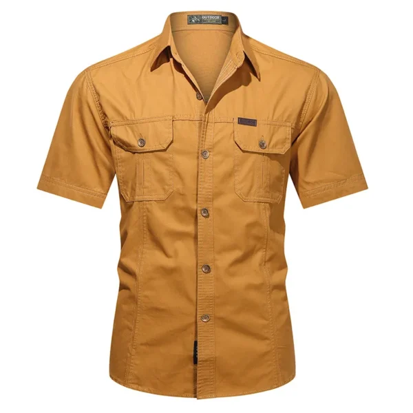 Single-breasted Short Sleeves Khaki Shirt - Image 7