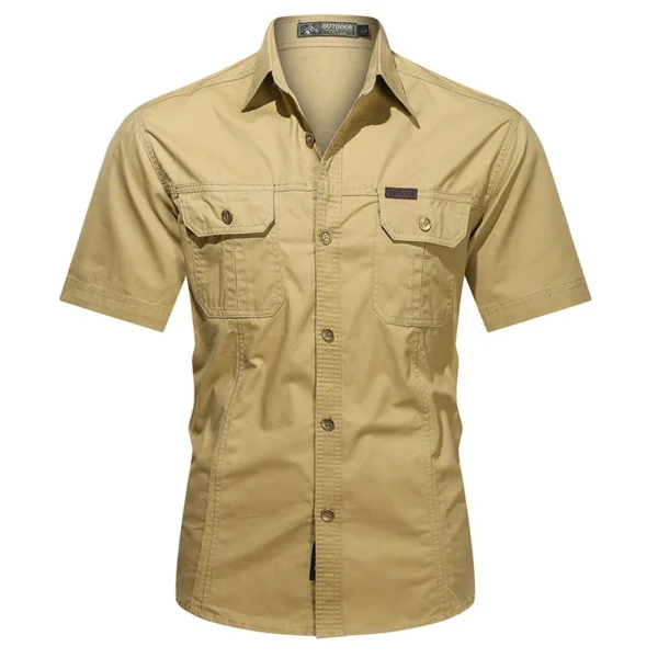 Single-breasted Short Sleeves Khaki Shirt - Image 8