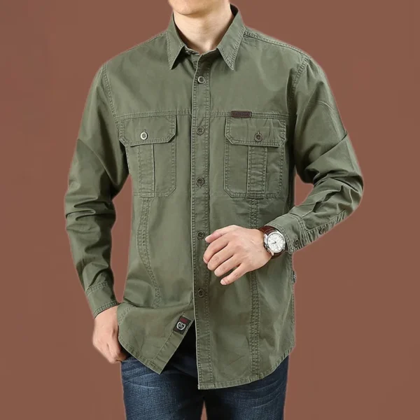 Single-breasted Long Sleeves Khaki Shirt - Image 2