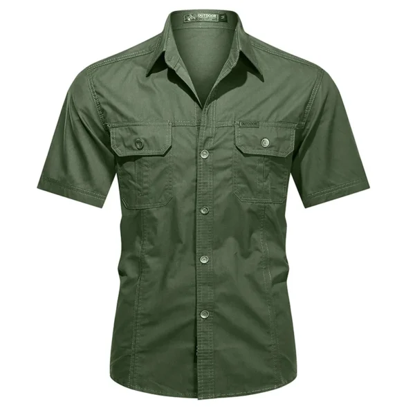 Single-breasted Short Sleeves Khaki Shirt - Image 2