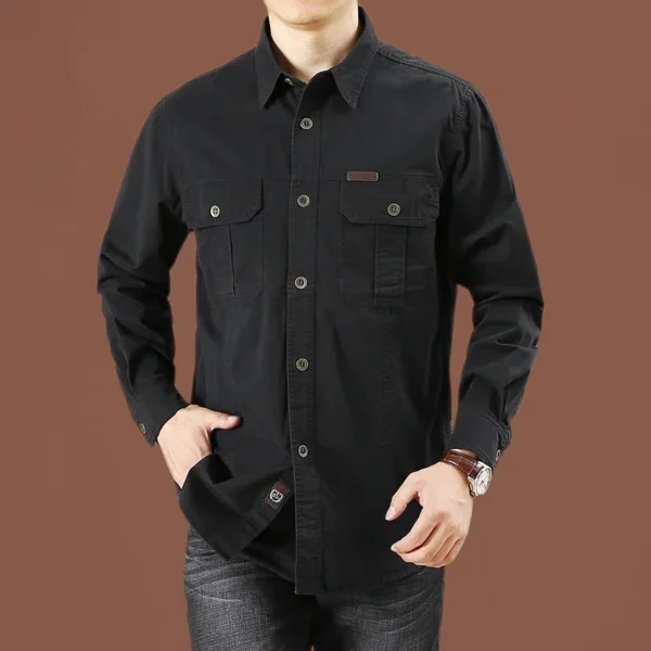 Single-breasted Long Sleeves Khaki Shirt - Image 6