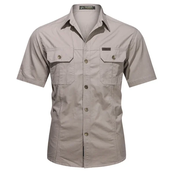 Single-breasted Short Sleeves Khaki Shirt - Image 9