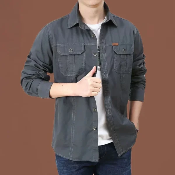 Single-breasted Long Sleeves Khaki Shirt - Image 5