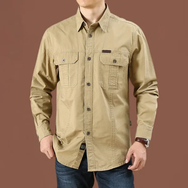 Single-breasted Long Sleeves Khaki Shirt