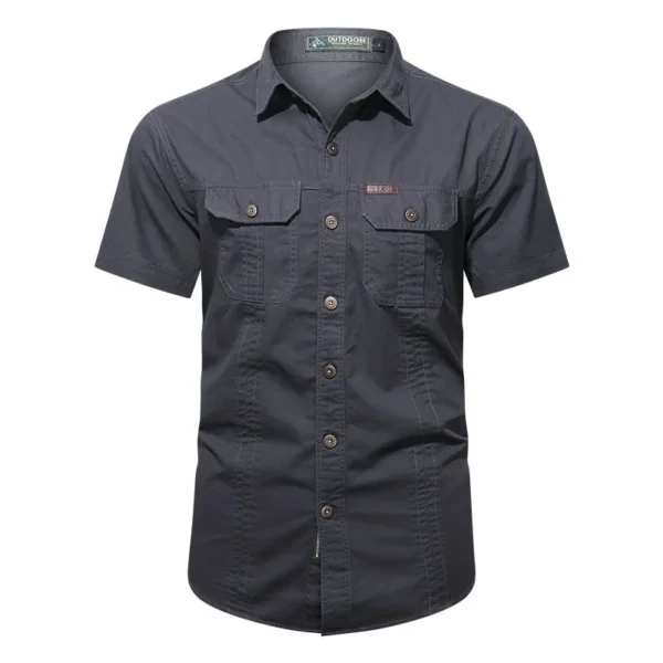 Single-breasted Short Sleeves Khaki Shirt - Image 6